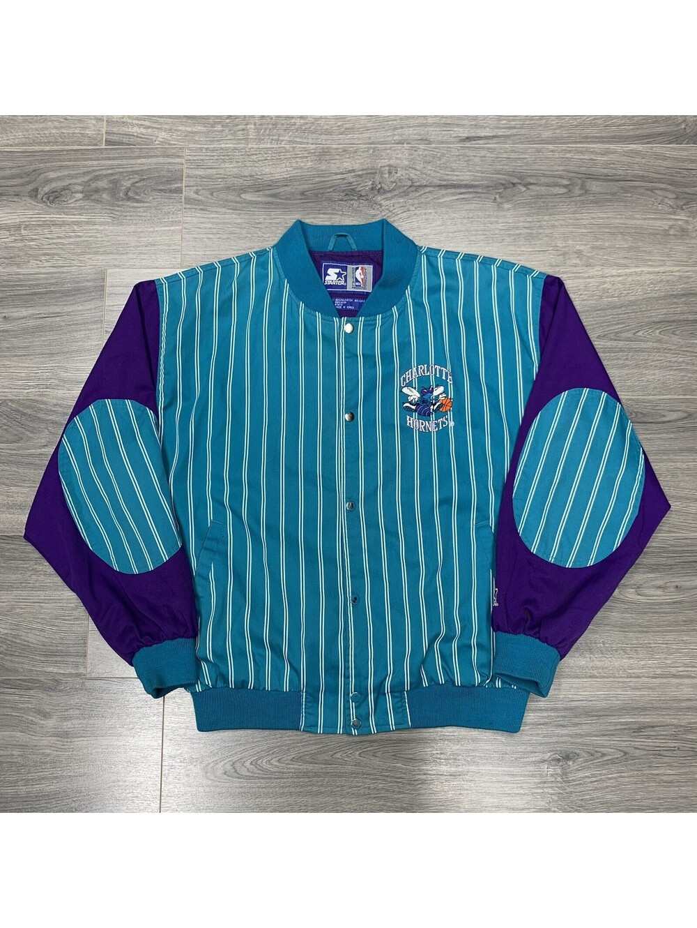 Vintage 1990S Starter Charlotte Hornets Jacket XL Rare Men’s Teal Pinstripe NBA